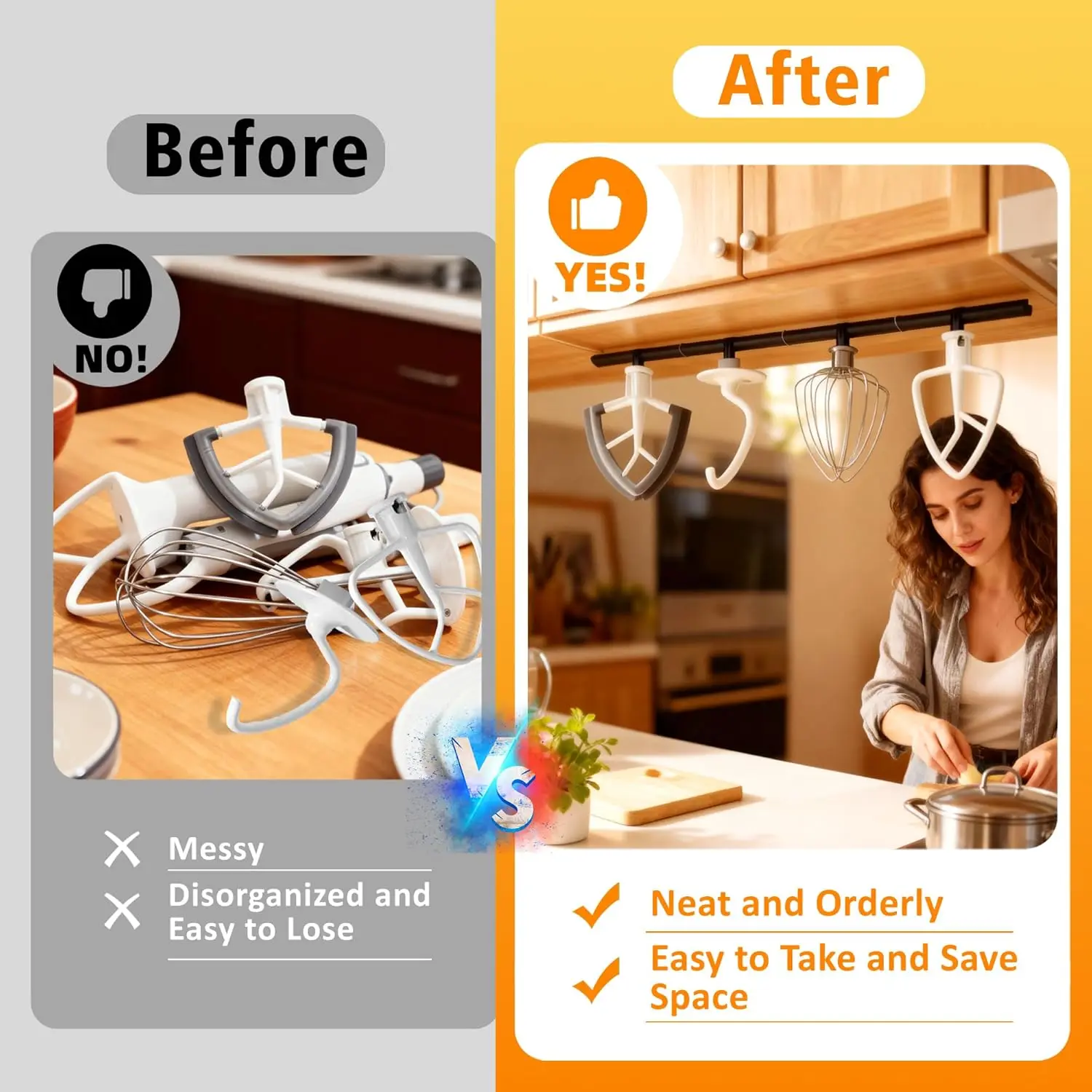 4Pcs Under Cabinet Mixer Attachments Holder for KitchenAid Stand Mixer No Drill Screw Mount Storage Hooks Space Saving Organizer