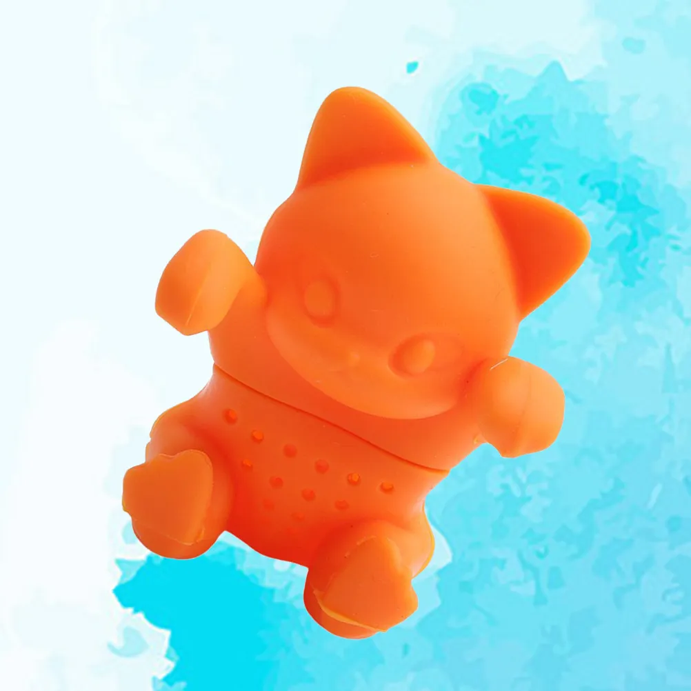 Cute Cat Design Tea Infuser Orange Silicone Strainer for Loose Tea Leaves Fine Holes Filter Easy Rinse