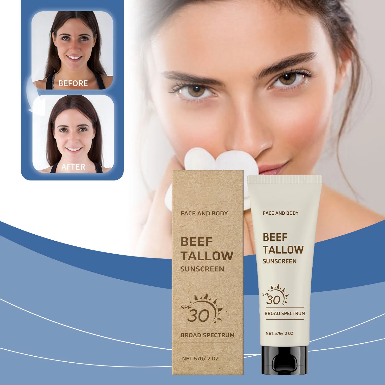 

57g Sweatproof SPF30 Lightweight Sunscreen Lotion,Waterproof Non-Sticky Sunscreen,Moisturizing Facial Sunscreen Products