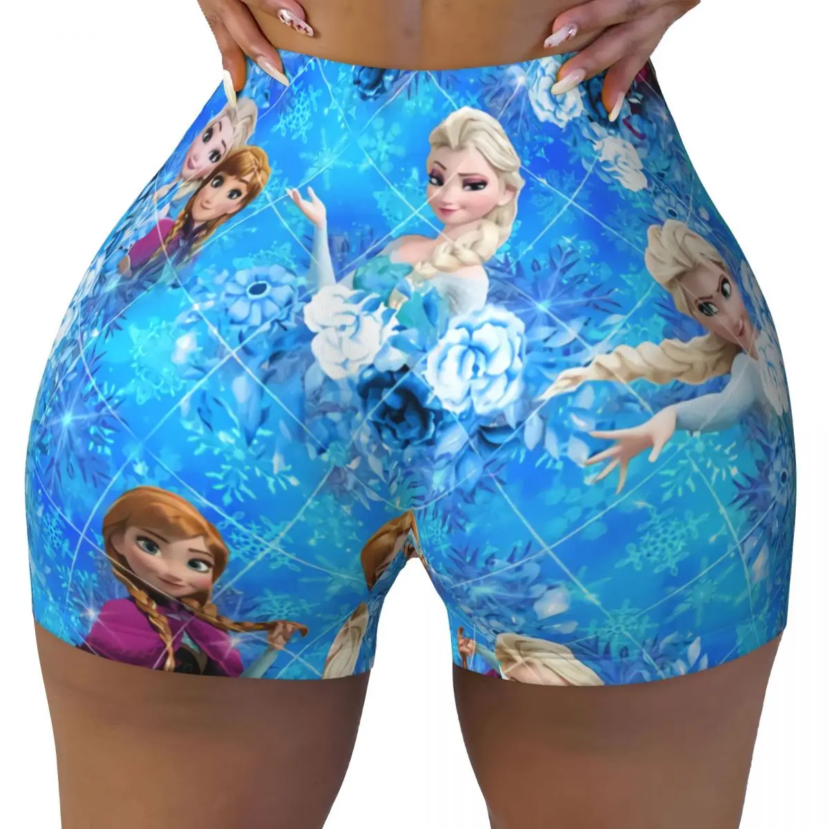 Custom Frozen Workout Shorts Women's Elsa Anna Gym Volleyball Running Yoga Shorts