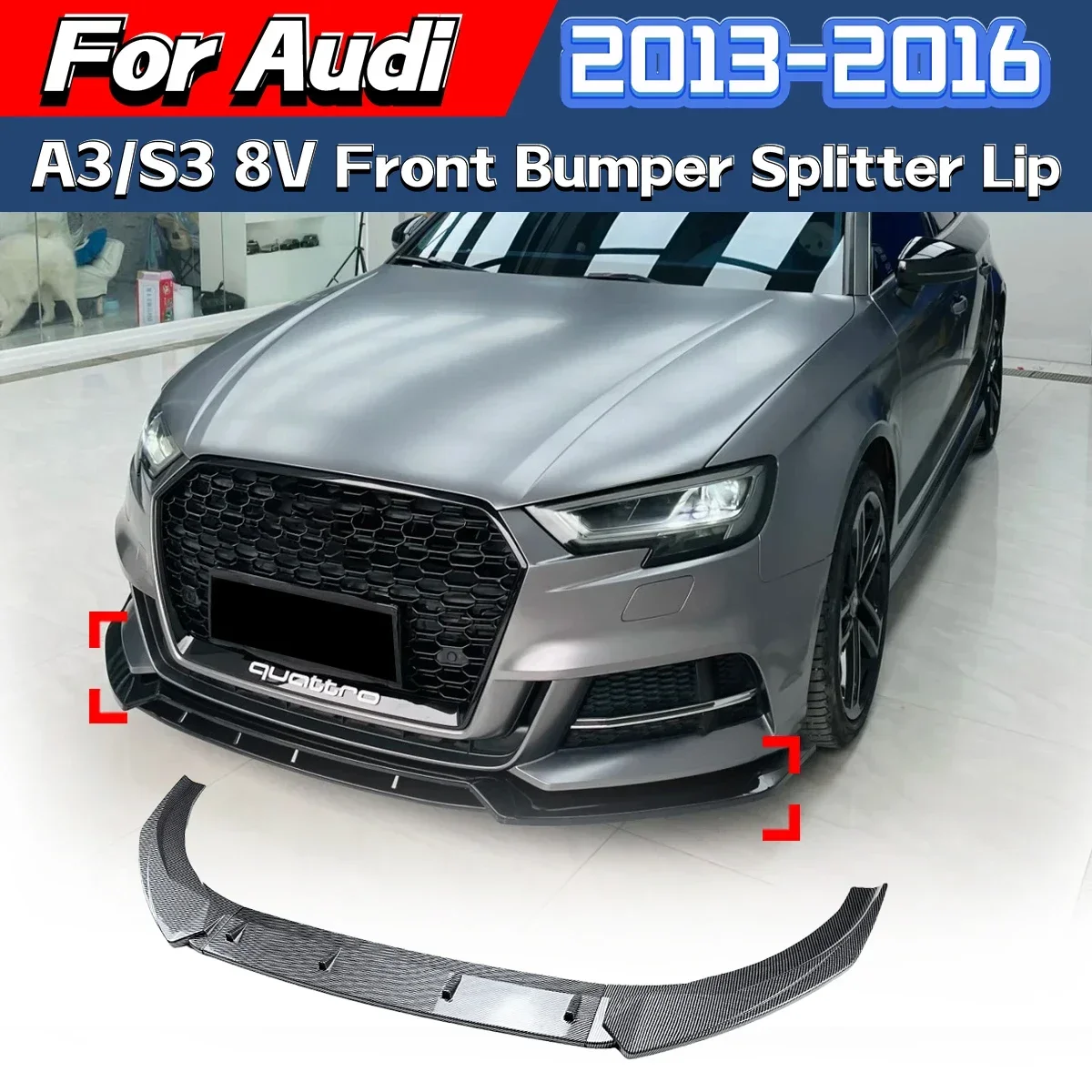 For Audi A3/S3 8V 2013 2014 2015 2016 Car Front Bumper Spoiler Splitter Diffuser Protective Cover Front Lip Modification Kit