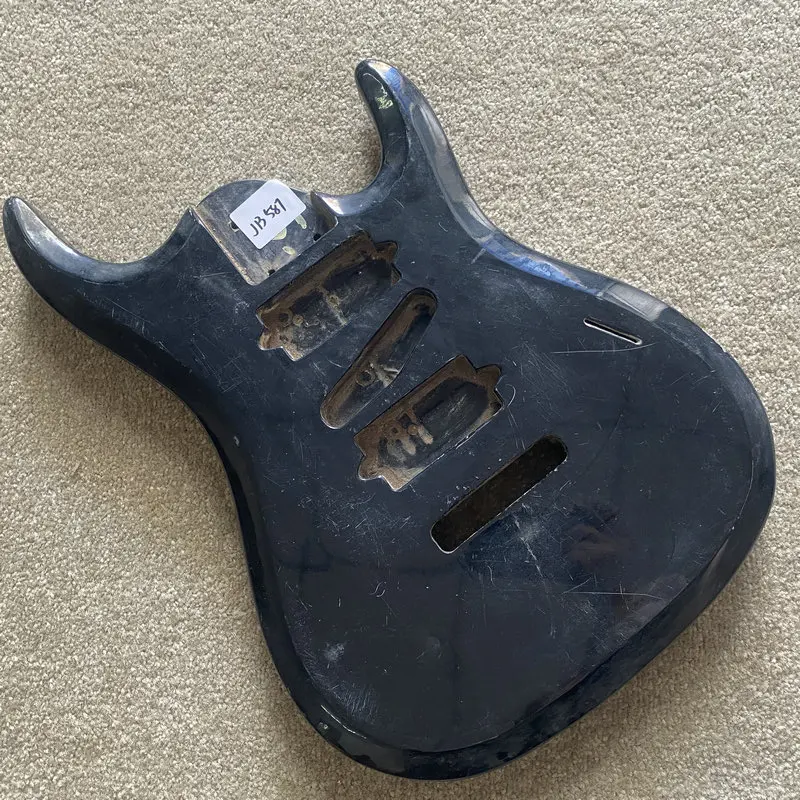

JB587 Unfinished 7 Strings Electric Guitar Body HSH Pickups Custom Bridges Black Paints with Dirty and Wood Damages for DIY