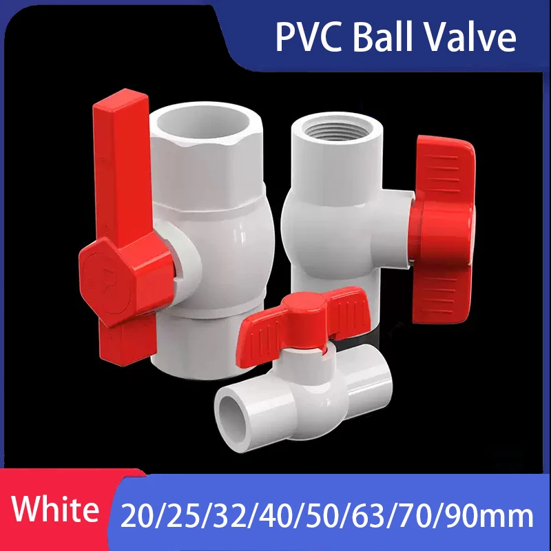 

1PC White PVC Ball Valve Pipe Socket Ball Valve Aquarium Fish Tank Connectors Fittings Garden Irrigation System Adapter 20~110mm