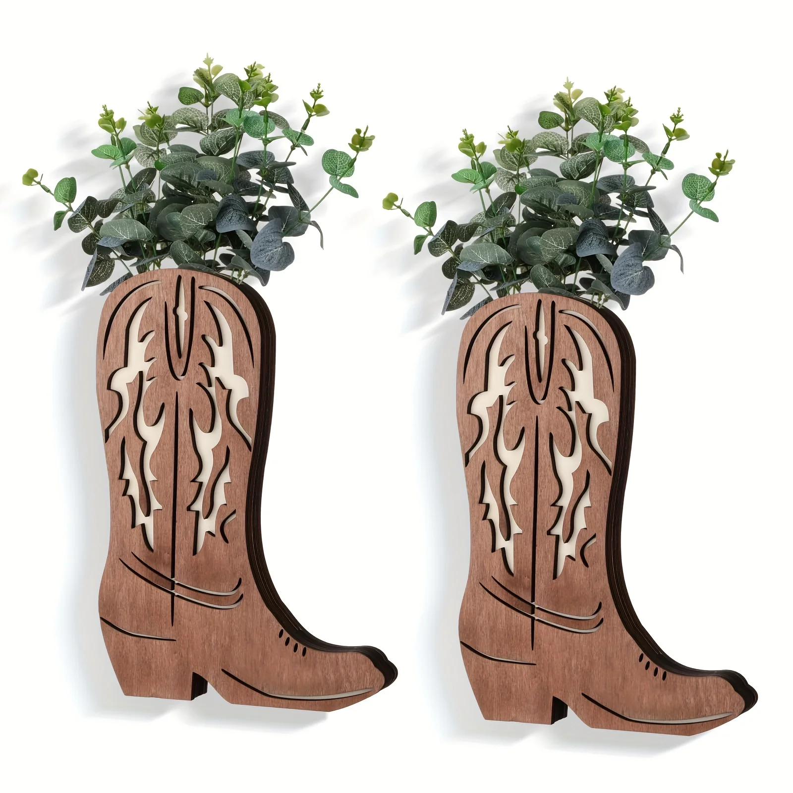 

1PCS Wooden Cowboy Boot Dried Flower Plant Shelf Wall Hanging Indoor Vase Greenery Hanging Art Ornament Display Shelf Home Decor