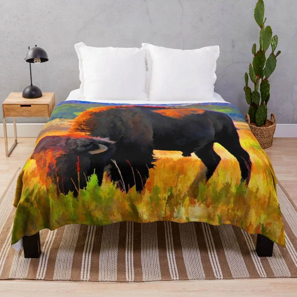 Plains Bison Throw Blanket Moving Stuffeds Furry Blankets