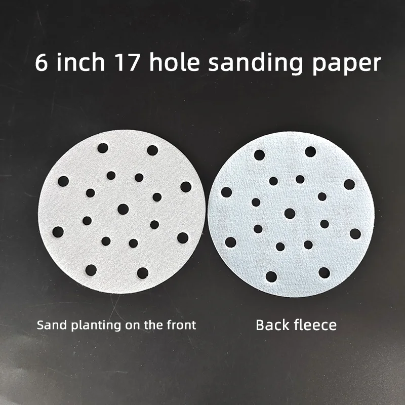 White 6-Inch 17-Hole Dry Sanding Paper Auto Putty Sanding Disc Self-Adhesive Flocking for FESTOOL Polisher
