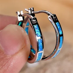 White Blue Opal Multicolor Stone Round Circle Hoop Earrings For Women Vintage Gold Silver Color Wedding Jewelry Engagement Gifts