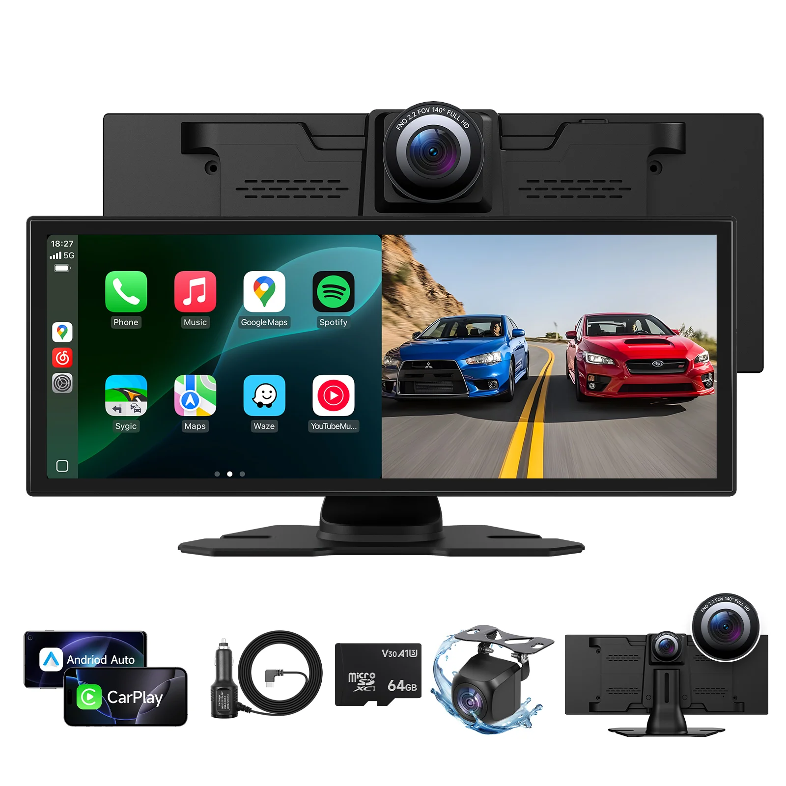 

11.26 inch Dash Cam 4K Car DVR Wireless Carplay & Android Auto GPS Navigation Video Recorder Dashboard Dual Lens Wifi FM AUX