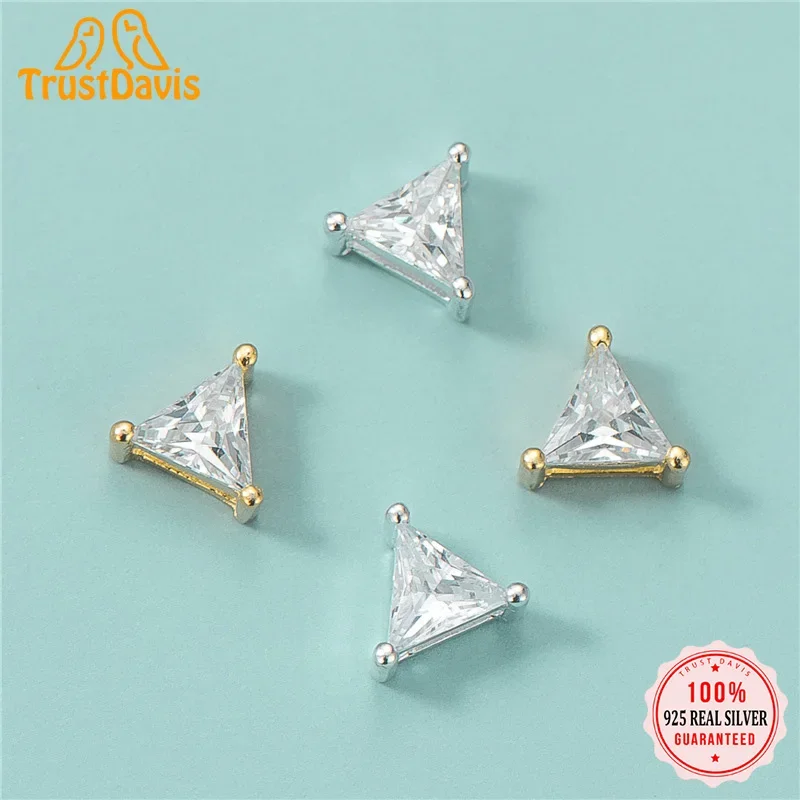 TrustDavis Real Sterling Silver Fashion Triangle CZ Round Interval Bead Charm Beads Handmade DIY Accessories Fine Jewelry HY681
