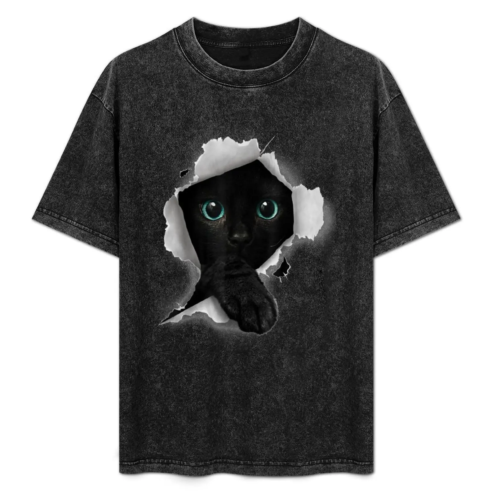 

Cat Shirt, Cat Tshirt, Black Cat Torn Cloth Shirt, Kitten T-Shirt Basic Plain Short Sleeve Crew Neck Tee