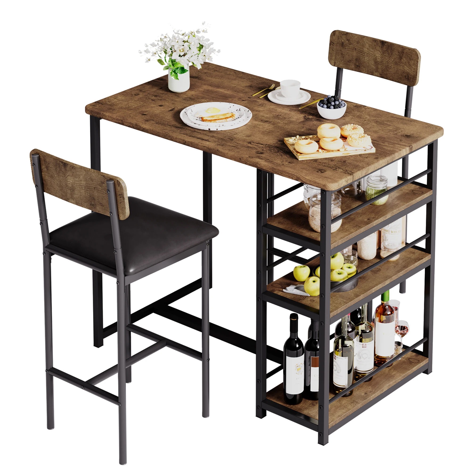3-Piece Table Set Dining Room Wooden Tabletop Table & Upholstered Chairs for 2 Modern Kitchen Table with Chairs Space-Saving