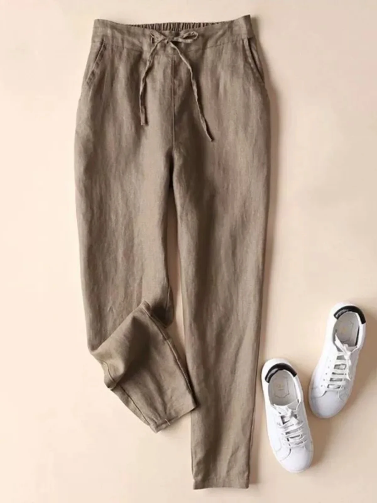 Women's Cotton Linen Loose Slimming Leggings High Waist Street Sle Long Pants Comfortable Casual Trousers