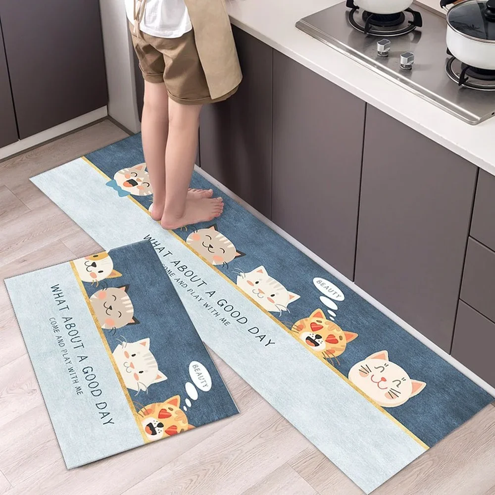 Cartoon Pattern Kitchen Mat Non Slip Bedroom Bathroom Doormat Entrance Door Home 3D Hallway Floor Mat Living Room Decor Long Rug