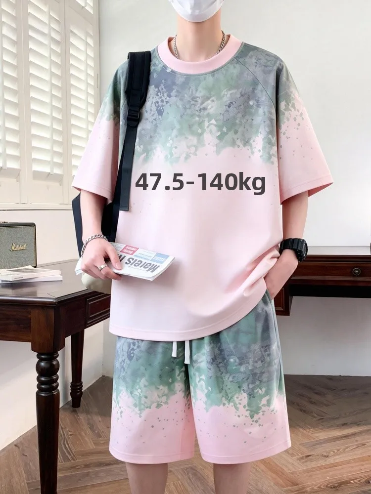 men's-summer-sportswear-set-breathable-lightweight-short-sleeve-short-pants-casual-trendy-two-piece-suit-polyester-fiber-t-shirt