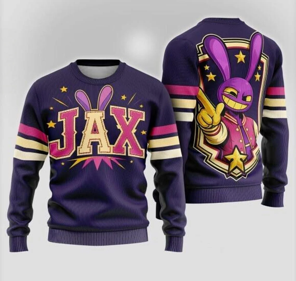 The Amazing Digital Circus Jax 3D Christmas Style Ugly Sweater Men Kids Adult Round-neck Sweatshirt Family Matching Clothing