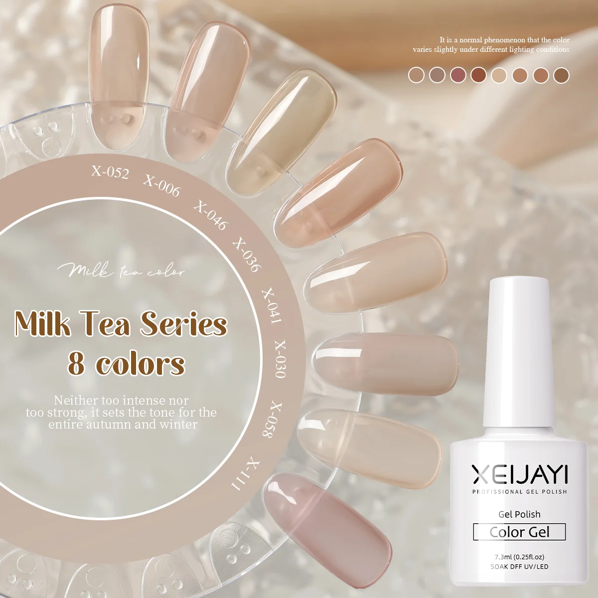 

XEIJAYI Little White Bottle Milk Tea Translucent 8pcs/set-- Fresh and clean nail design Essential for Work Commuting