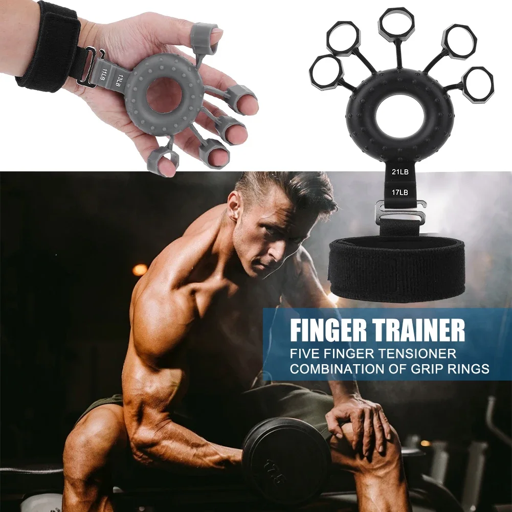 Silicone Adjustable Finger Extensor Exerciser Gripper Finger Strengthener with Wristband Hand Muscle Trainer for Climbing Guitar