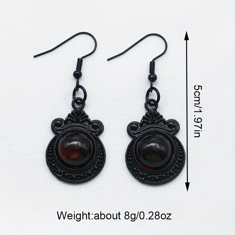 Vampire Blood Red Round synthetic gems Decor Black Dangle Earrings Retro Goth Style Alloy Jewelry Creative Female Gift Daily Cas