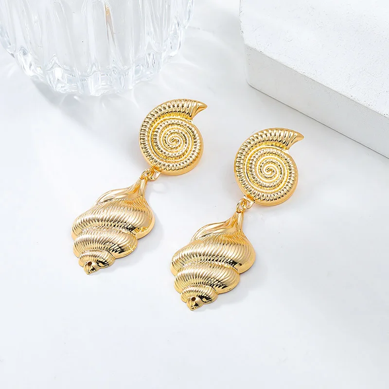 Fashion Ocean Style Conch Shell Starfish Earrings For Women Exaggerated Gold Silver Color Metal Earrings Party Vacation Jewelry