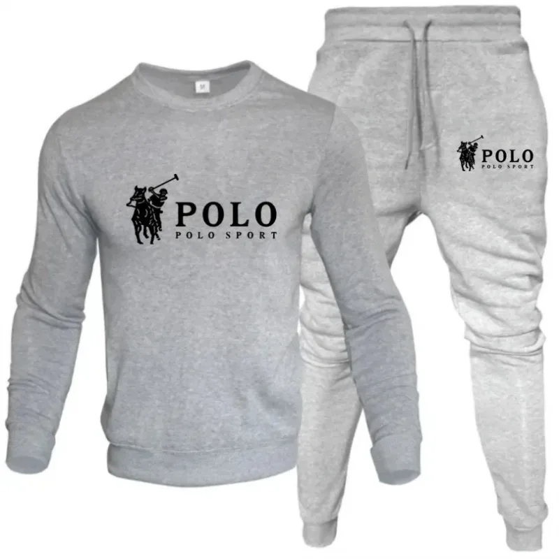 2026 Men Autumn Winter Sport 2 Pieces Tracksuit Round Neck Sweatshirt Jogger Pants Casual Running Fitness Streetwear Outfit