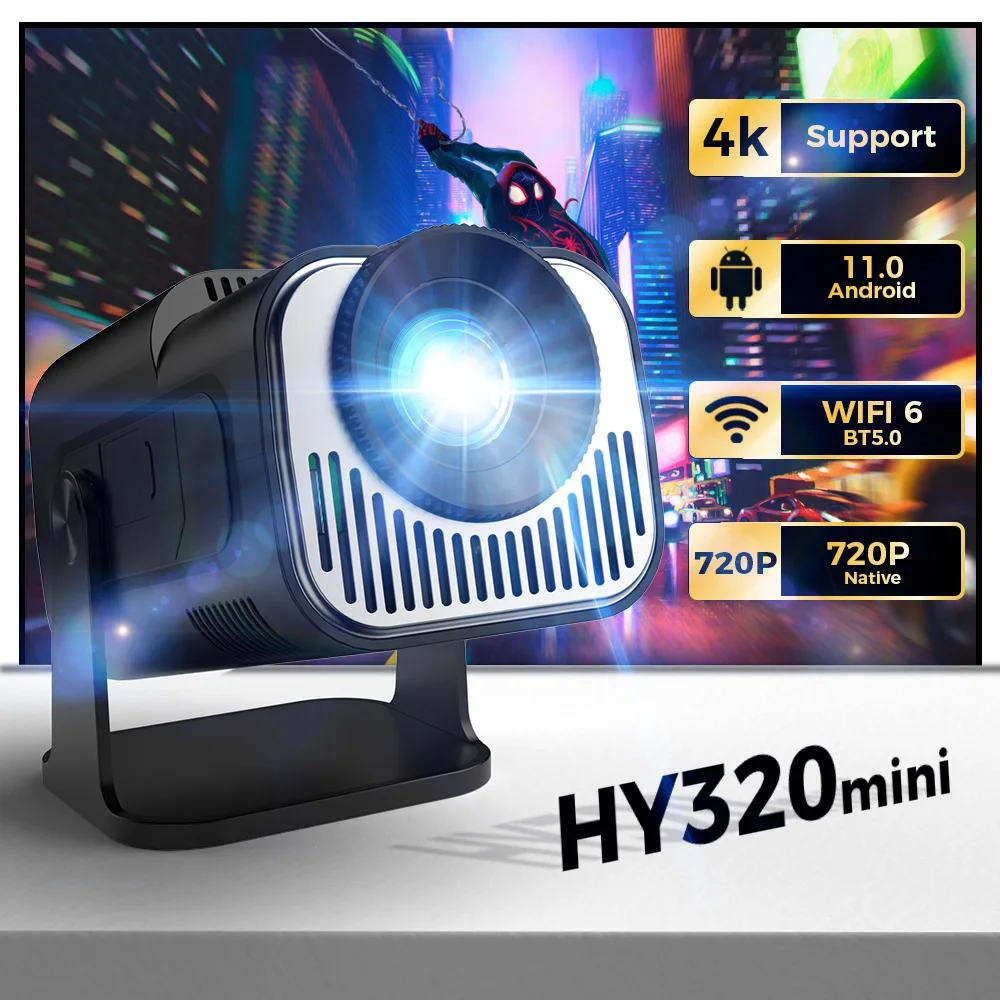 HY320 Mini Projector Android11 4K 1080P Newly Native 720P WIFI6 BT5.0 Smart Video Portable Home Cinema Outdoor Projector