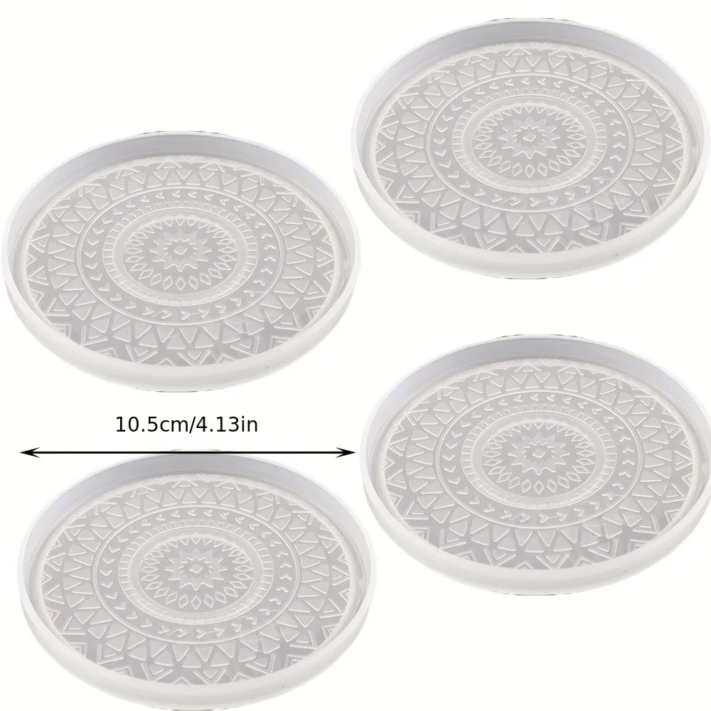 Mandala Floral Silicone Mold Set 4pcs round for DIY Resin Pouring Coaster Craft Concrete Insulation Mat Home Decor