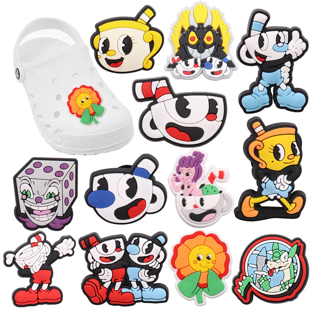 Good Quality 1-12pcs PVC Shoe Accessories Cartoon Cute Tea Cup Monster Shoes Charms Decoration Fit Boys Girls Party Present