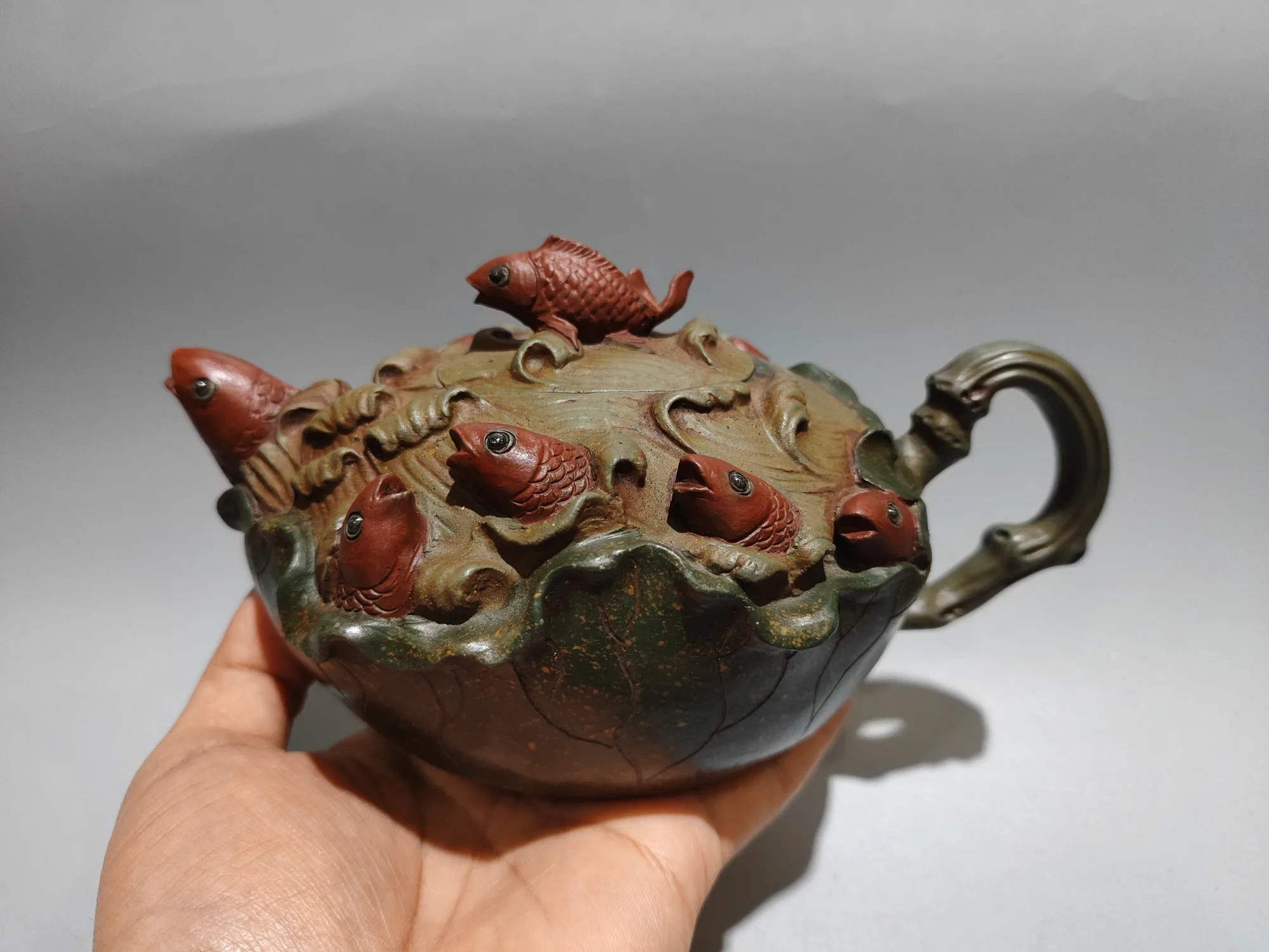 Unique Old Chinese YiXing Handcraft puyple Clay Teapot,Leap the Dragon Gate Kettle shape, with mark, Free shipping