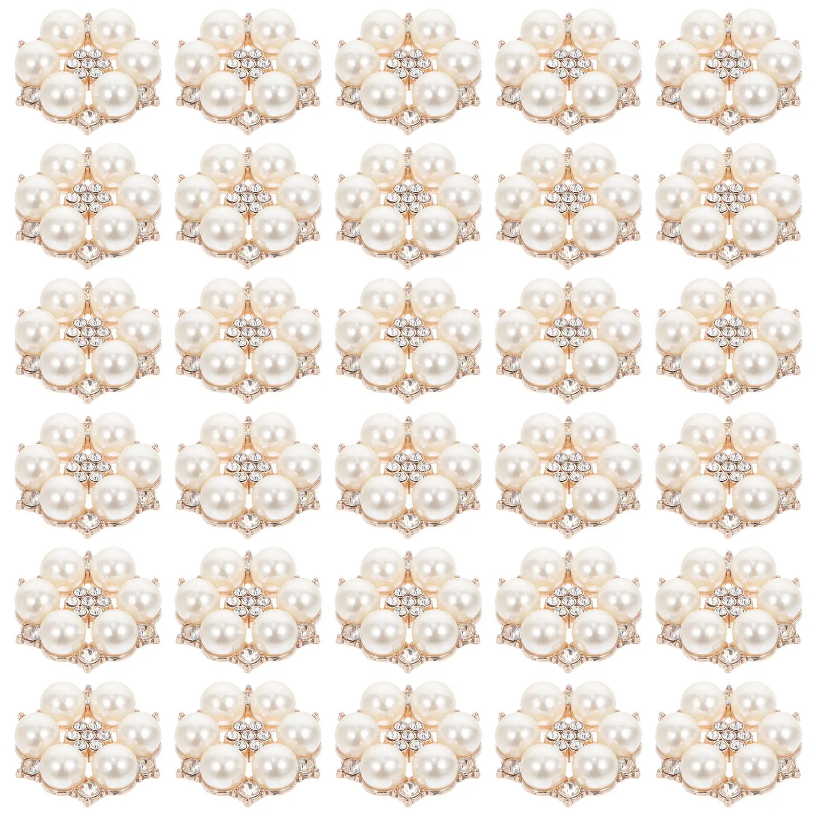 30개 DIY 진주 꽃 단추 장식 공예품 의류 가방 머리 장식 브로치 라인석 합금 장식품