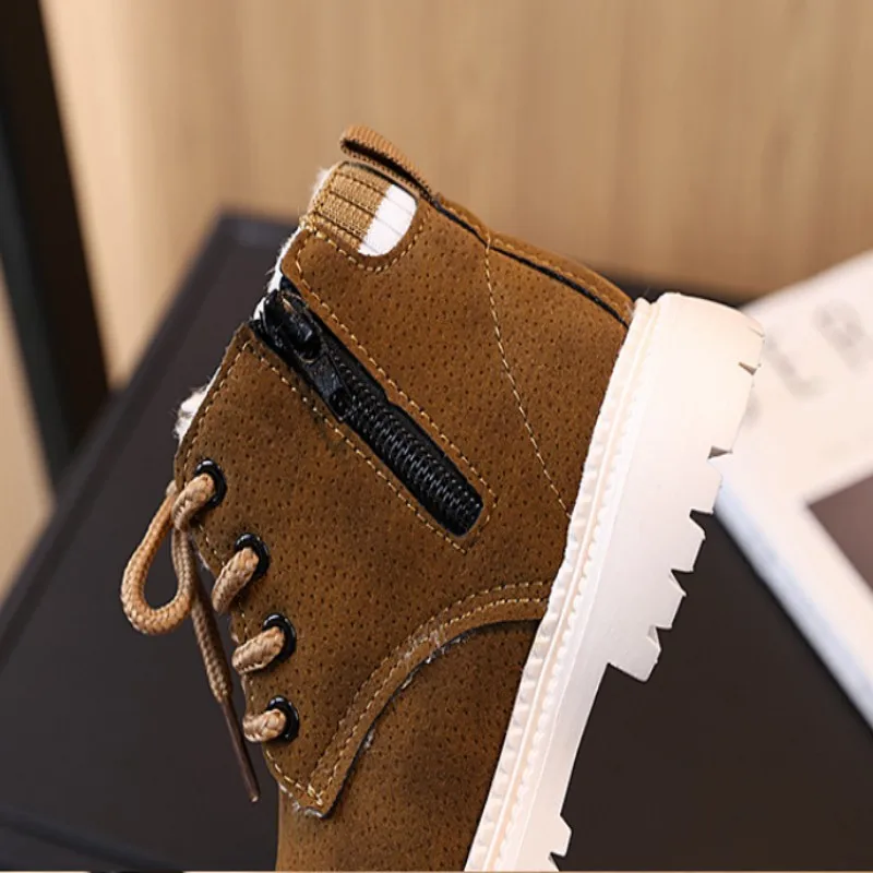 Kids cotton shoes winter new boys' simple versatile horse boots girls' baby warm casual cotton boots with fleece snow boots21-30