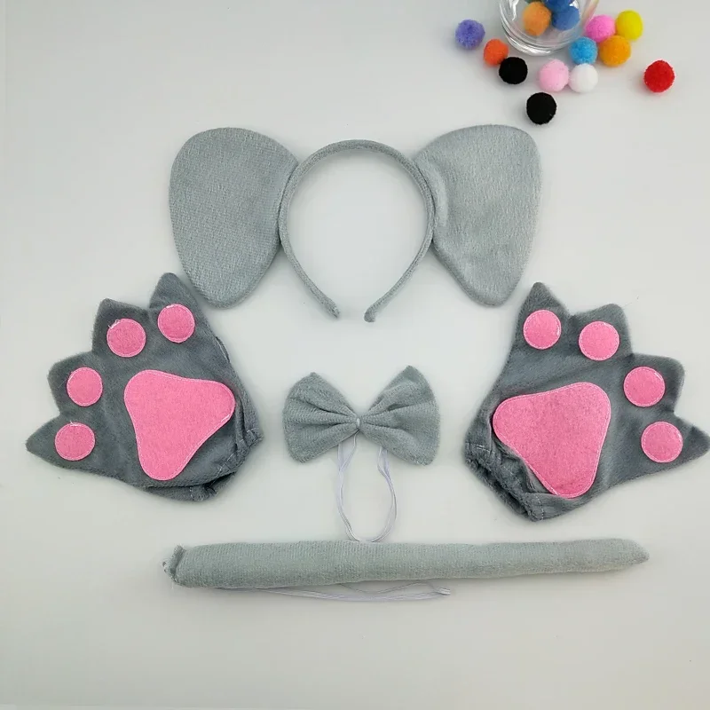 Adults Kids Plush Animal Elephant Ears Headband Bow Tie Tail Paws Gift  for Birthday Party Costume Christmas Halloween
