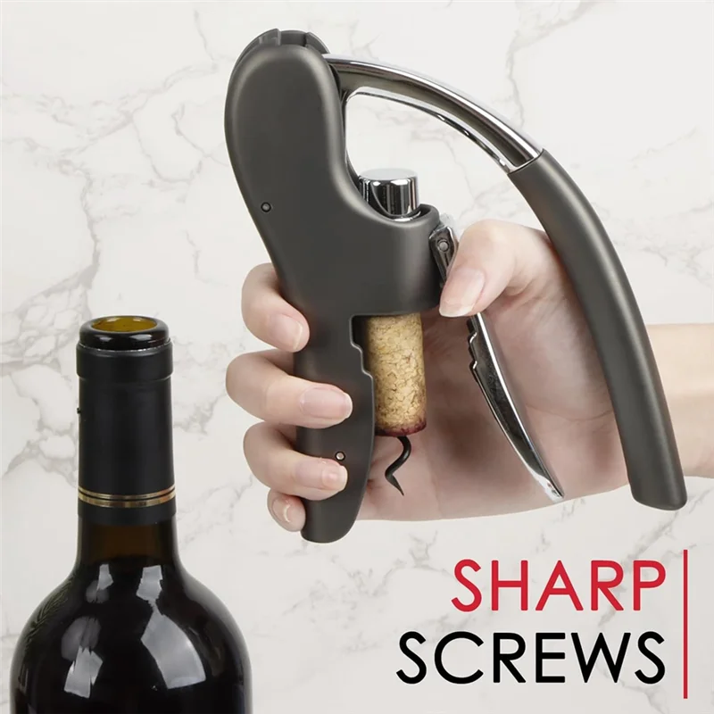 

A03F-Stainless Steel Wine Bottle Opener, Vertical Lever Corkscrew With Built In Foil Cutter Design, Manual Corkscrew