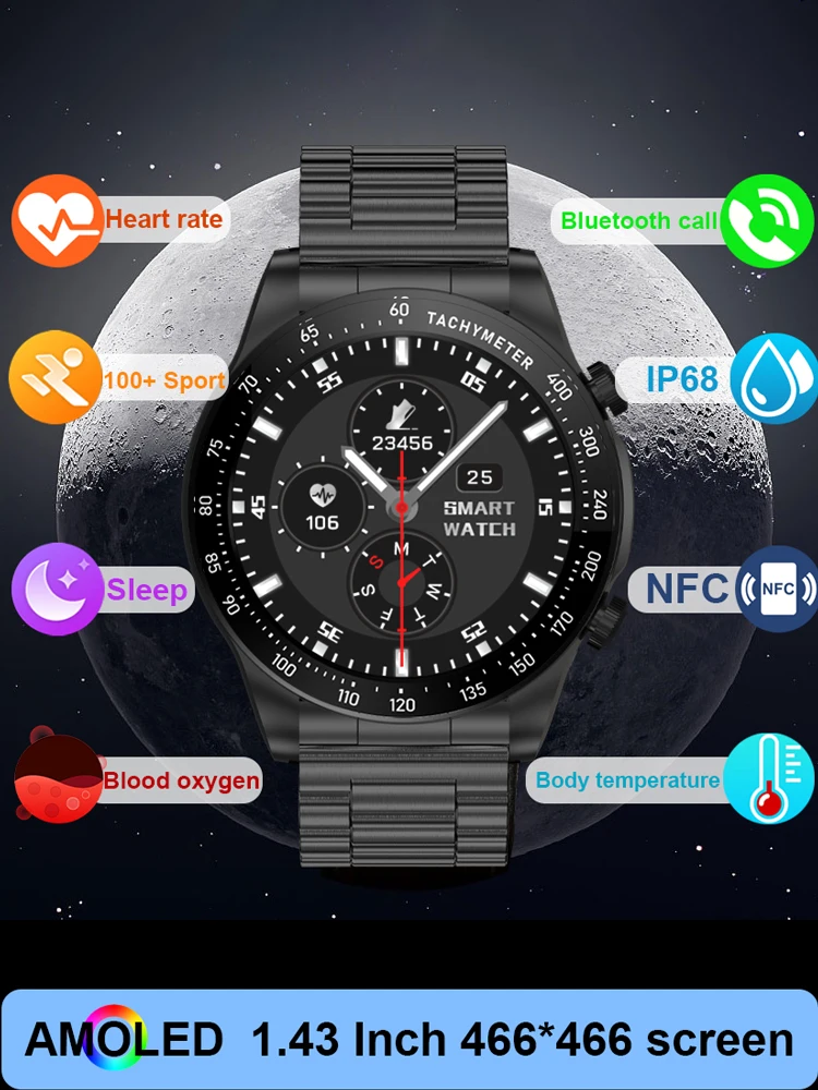 Smartwatch für Herren 1,43 Zoll HD AMOLED-Bildschirm Bluetooth-Anruf Fitness-Uhr Herzfrequenz-Schlafüberwachung Smartwatch für Männer Neu für 2025