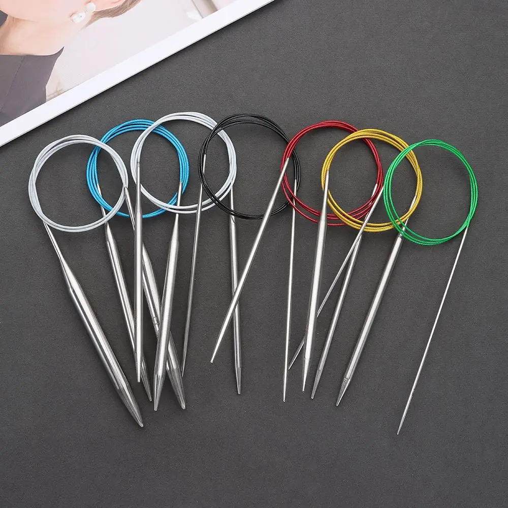 

80/100cm Stainless Steel Circular Needle Round Weaving Knitting Needles Handmade Crochet Hook DIY Crafts Household Sewing Pins