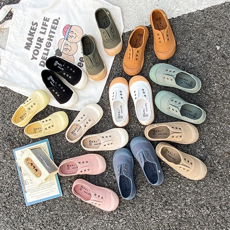

Children Spring Autumn Casual Canvas Shoes Boy Fashion Soft Soled Toddler Shoes Girl RoundToes Solid Colors Breathable Kid Shoes