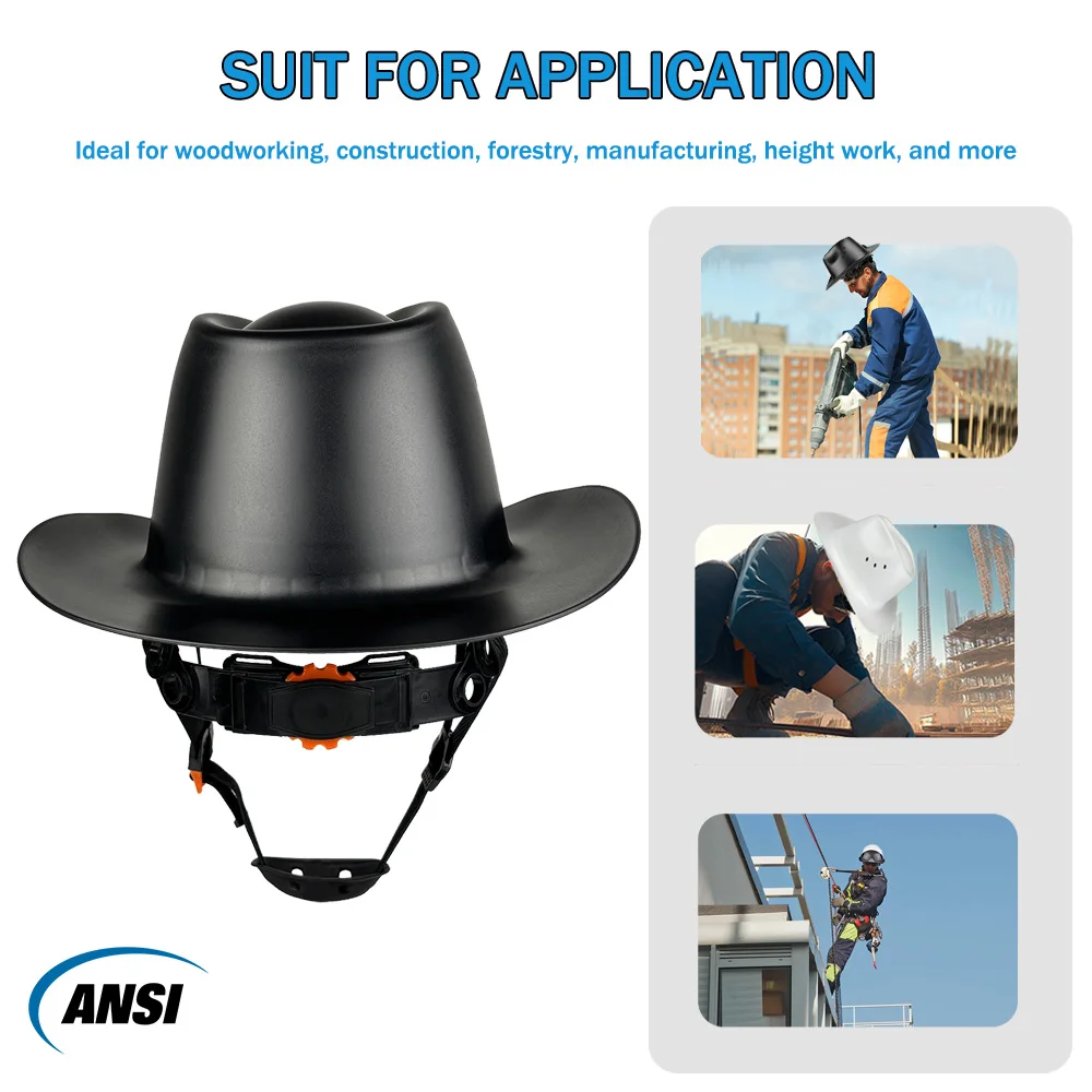 قبعة رعاة البقر الصلبة ANSI Z89.1 الفئة C خوذة كاملة الحواف بفتحات تهوية للاستخدام الصناعي في البناء الخارجي