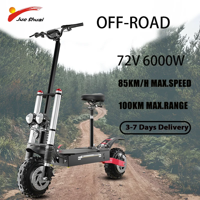 

48V-72V 6000W Powerful Dual Motor Electric Scooter 100KM Maximum Distance Foldable E Scooter Dual Shock Apsorption for Adults