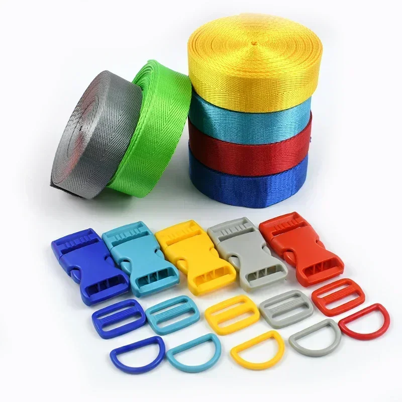 20mm/25mm Pet Collar Repair Fasteners Buckle Colorful Plastic Release Buckles Nylon Webbing Strap D Ring Slider Carabiner Clips