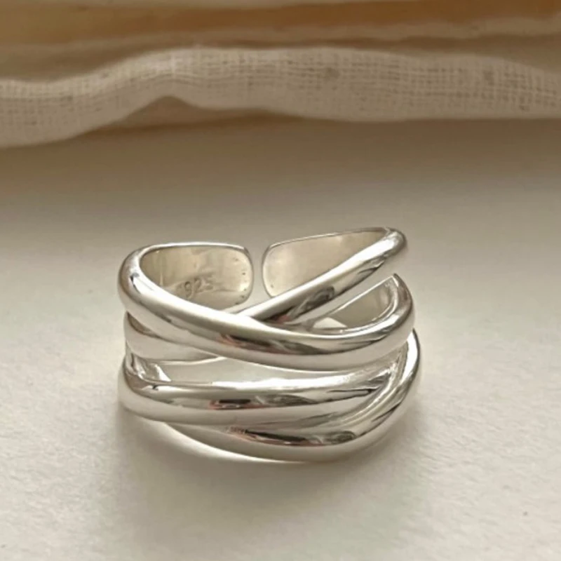 Women's 925 Sterling Silver Thick Double Layer Ring, Minimalist Gift
