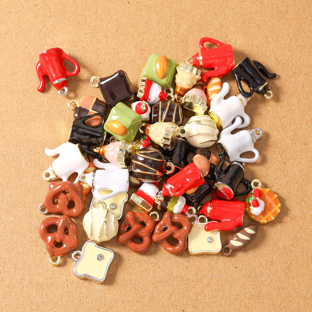 5pcs New Enamel Simulation Food Charms Chocolate Bread Cake Pendants for Jewelry Making Necklace Earrings DIY Accessories - view 2
