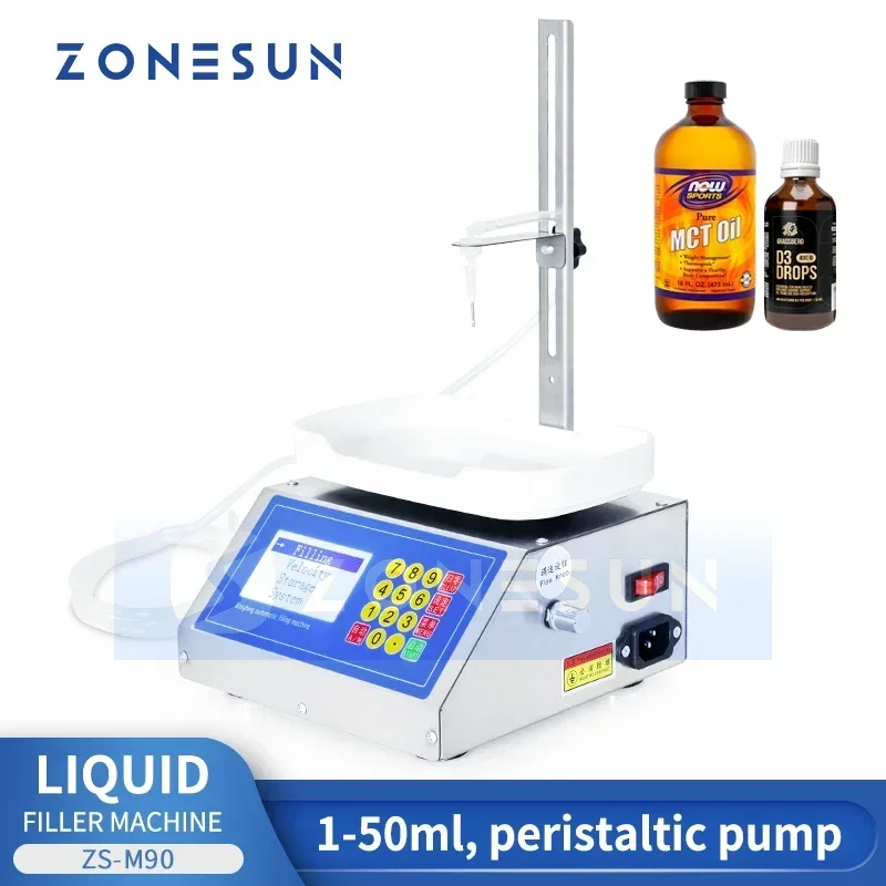 ZONESUN آلة تعبئة وزن السائل وزن حشو مضخة تمعجية التحكم الرقمي معدات تعبئة الزجاجات ZS-M90