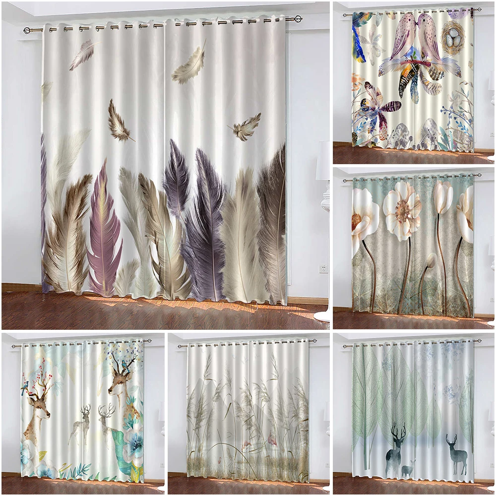 Feather Printed Blackout Curtains Luxury Decorative Curtains Adults Bedrooms Curtains for Living Room Tenda Finestra Cucina