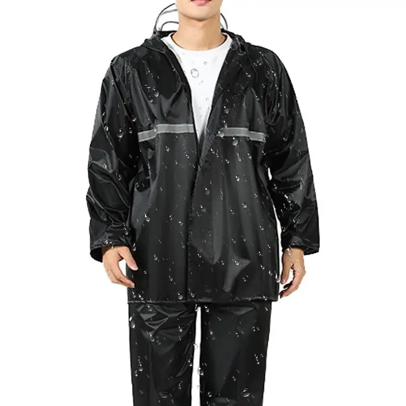 Motorcycle Raincoat Waterproof Safety Rain Coat Hood Rain Jacket and Rain Pants Breathable Reflective Rainwear for Men & Women