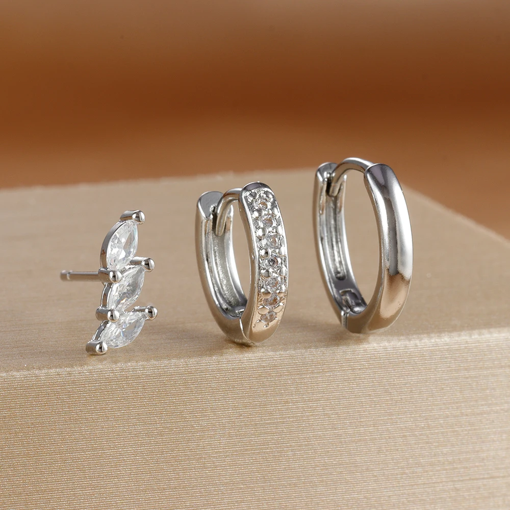 3PCS Stainless Steel Round Circle Hoop Earrings Set for Woman 14K Gold Plated Zircon Stud Earring Cartilage Piercing Jewelry