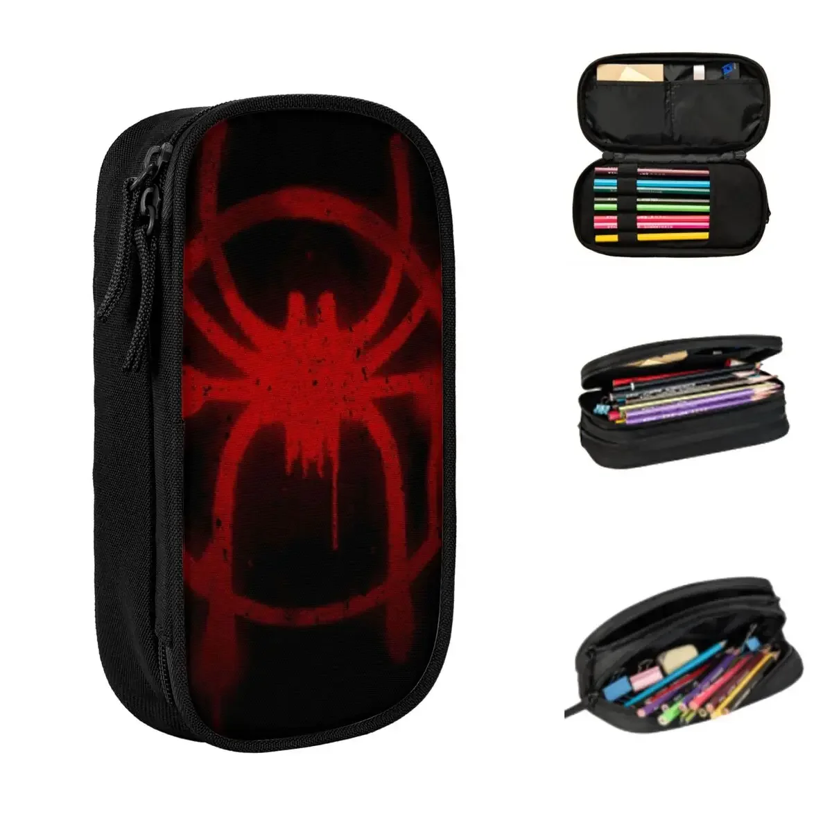 Miles Morales Spider Symbol Pencil Cases Large Storage Pen Bags Pen Box Pencil Pouch For Boys Girls Students Stationery School