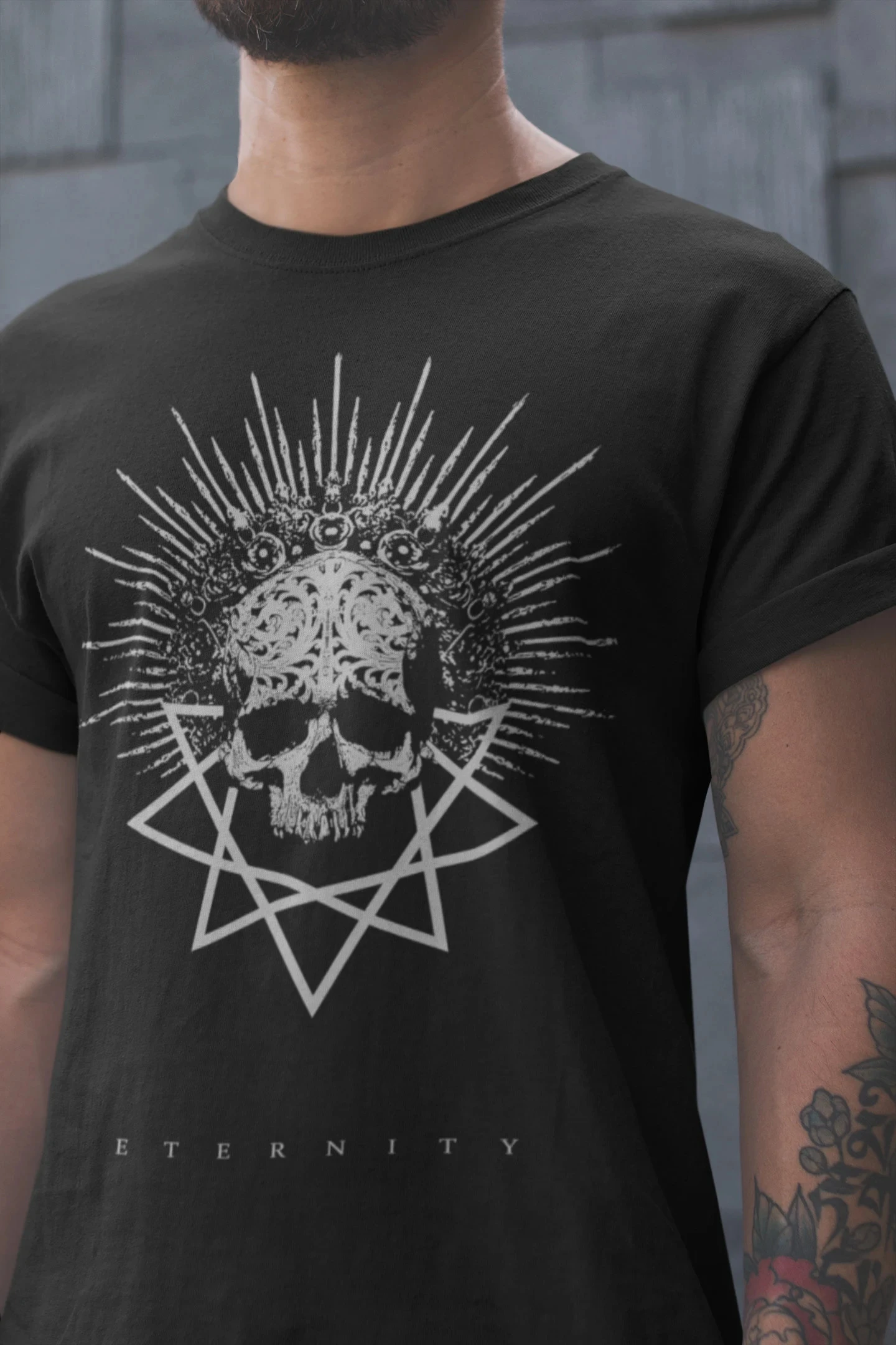 Goth Skull T-shirt Occult Vampire Fashion Dark Art Lucifer Metalheads Arcana Symbol Graphic Tshirt Retro Streetwear High-quality