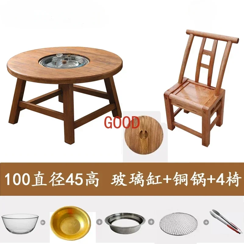 Old Elm Stove Cooking Tea Table Spring Cooking Iced Tea Outdoor Courtyard Table and Chair Chinese Retro Dual-Use round Table