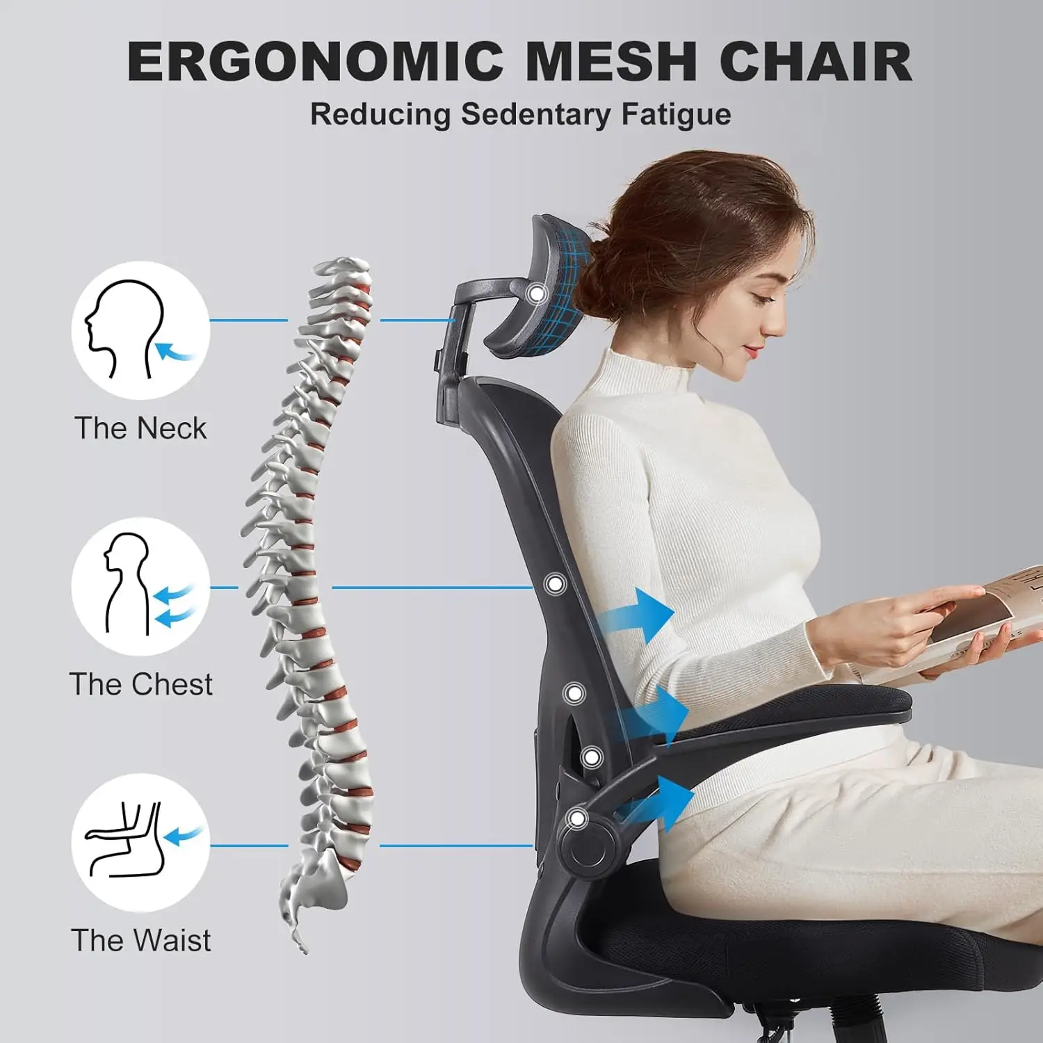 Ergonomic Office Desk Chair 8Pack- Mesh Home Office Desk Chairs with Lumbar Support & 3D Adjustable Armrests,