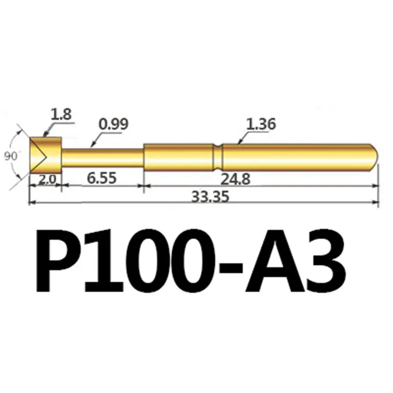 100PCS/packa P100-A3 Spring Test Pin 1.8mm Total Length 33.35mm For Circuit Board Inspection