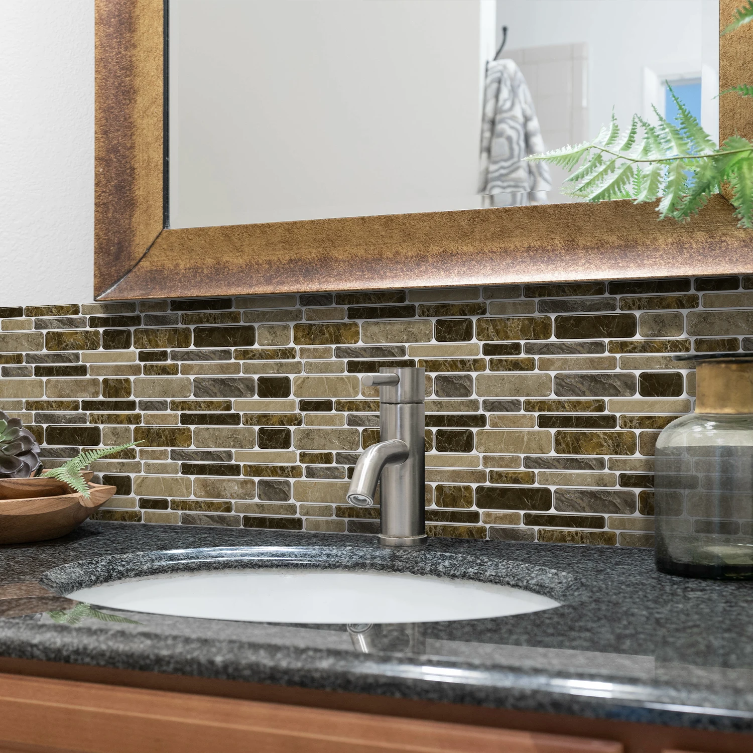 (6/12/24/48 PCS)Self-Adhesive Marble Mosaic Wall Stickers, Easy to Cut & Install, HD Pattern, Waterproof, DIY Home Decor